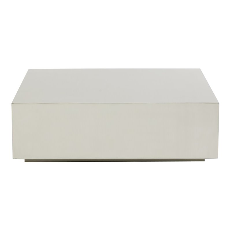 Pemberly Row Brushed Square Modern Stainless Steel Coffee Table in Silver