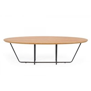 Pemberly Row Esther Industrial Coffee Table with Veneer Wood Top in Oak/Black