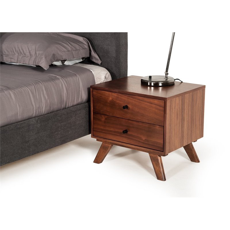 Pemberly Row Mid-Century Nightstand with 2 Drawers in Walnut Finish