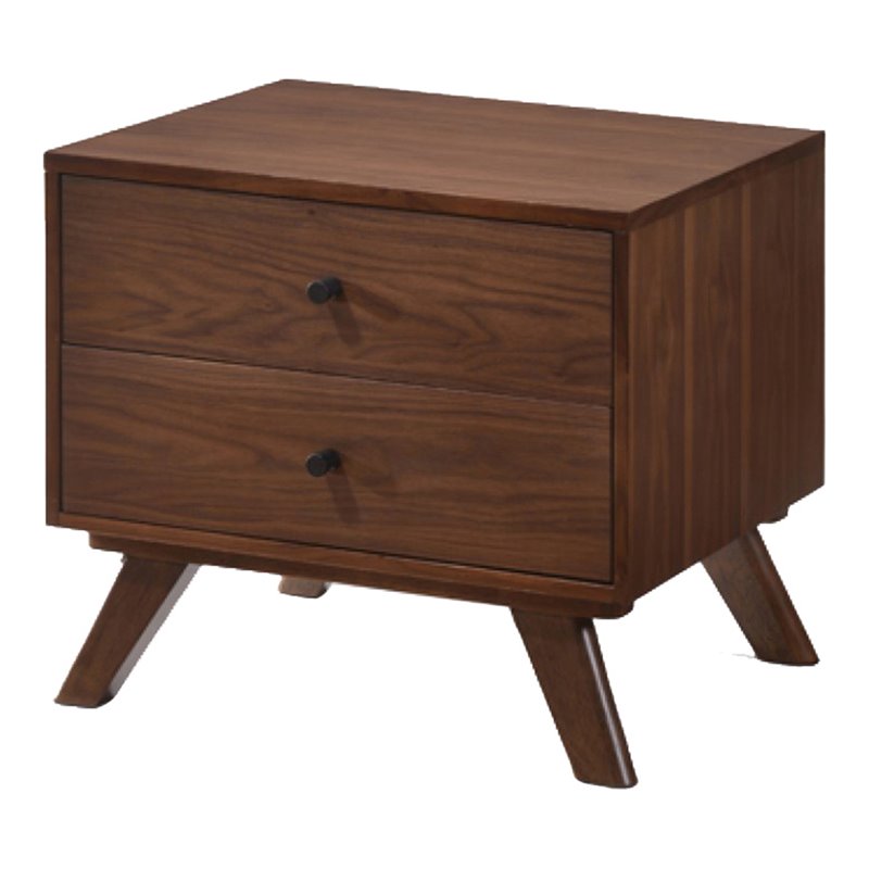 Pemberly Row Mid-Century Nightstand with 2 Drawers in Walnut Finish