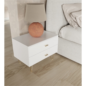 Pemberly Row Bryan Modern MDF Wood Nightstand in White with Gold Accents