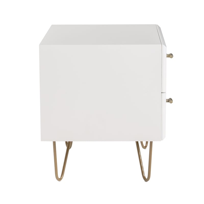 Pemberly Row Bryan Modern MDF Wood Nightstand in White with Gold Accents