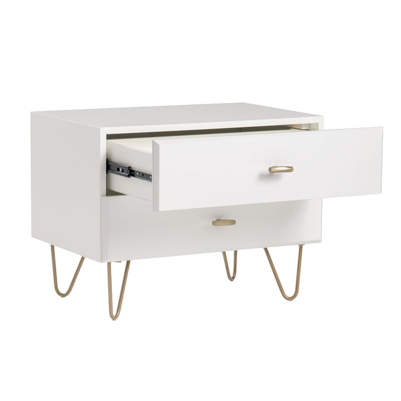 Pemberly Row Bryan Modern MDF Wood Nightstand in White with Gold Accents