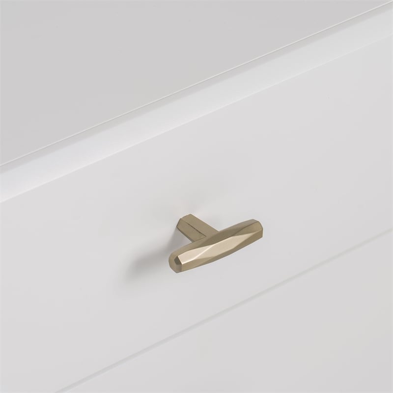 Pemberly Row Bryan Modern MDF Wood Nightstand in White with Gold Accents
