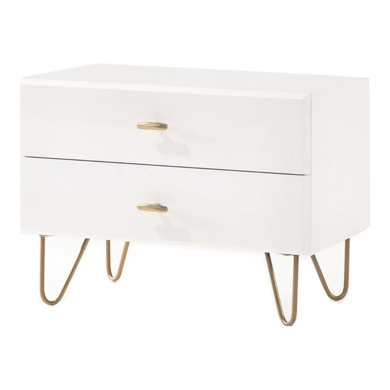 Pemberly Row Bryan Modern MDF Wood Nightstand in White with Gold Accents