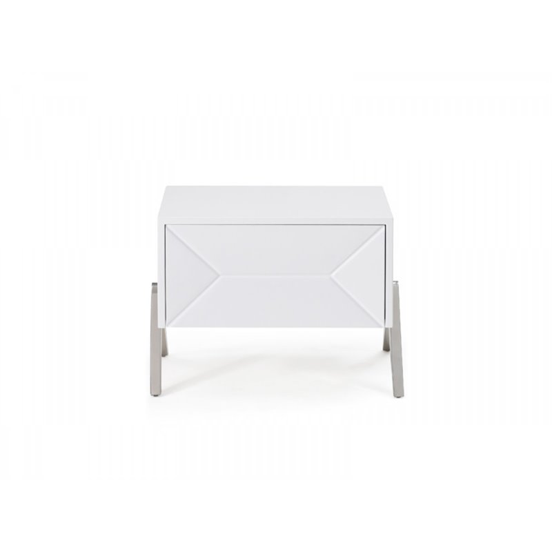 Pemberly Row Candid Modern White MDF Wood Nightstand with Stainless Steel Base