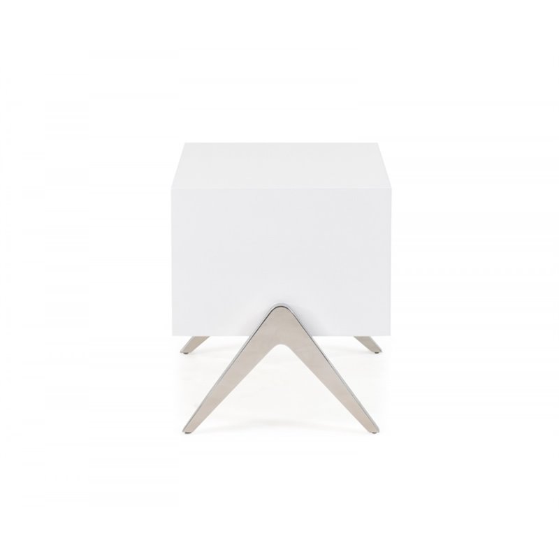 Pemberly Row Candid Modern White MDF Wood Nightstand with Stainless Steel Base