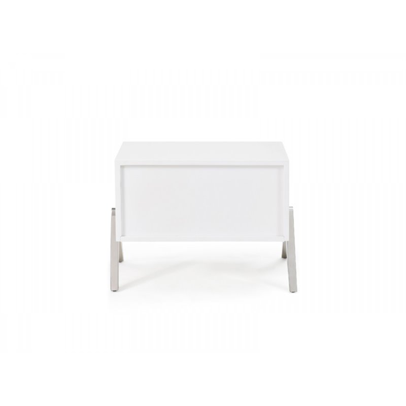 Pemberly Row Candid Modern White MDF Wood Nightstand with Stainless Steel Base