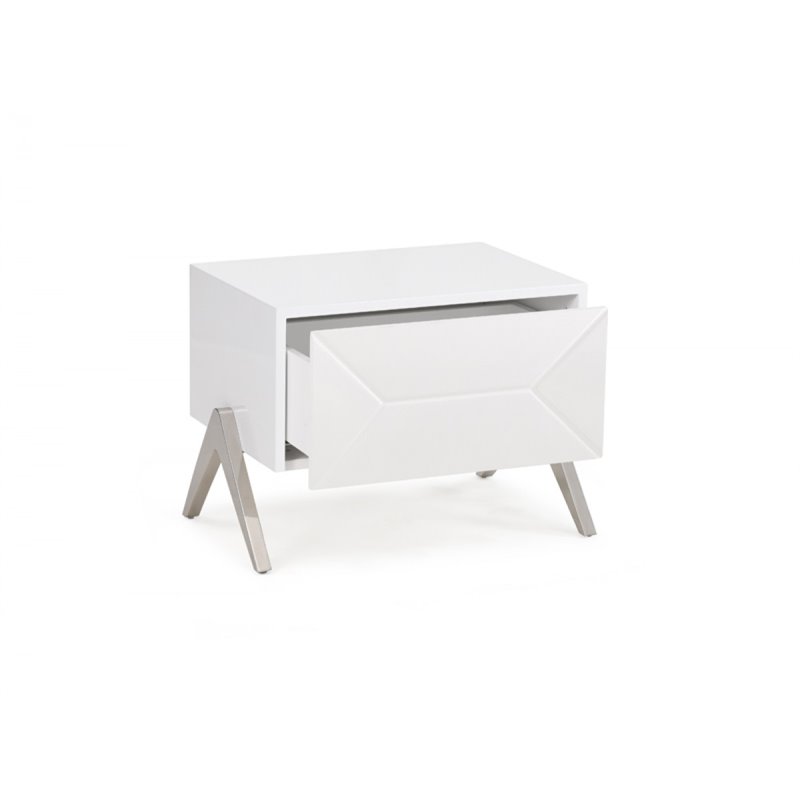 Pemberly Row Candid Modern White MDF Wood Nightstand with Stainless Steel Base