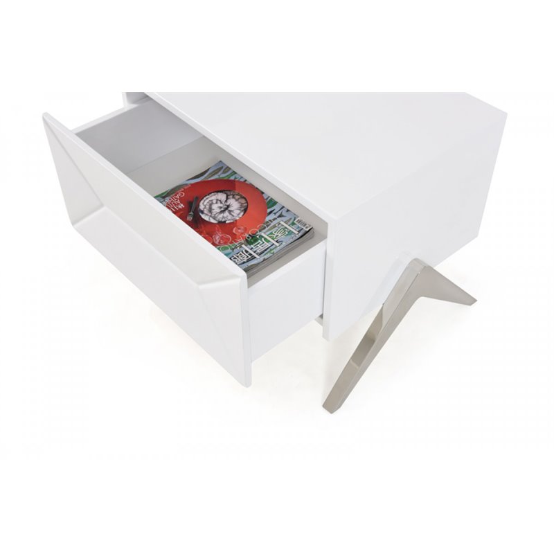Pemberly Row Candid Modern White MDF Wood Nightstand with Stainless Steel Base