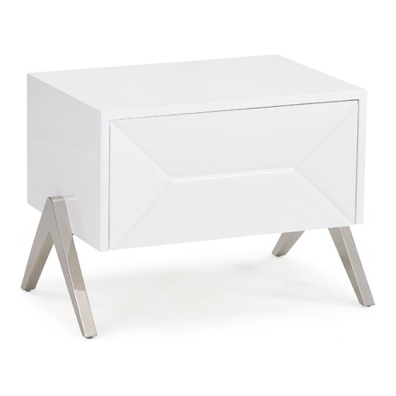 Pemberly Row Candid Modern White MDF Wood Nightstand with Stainless Steel Base