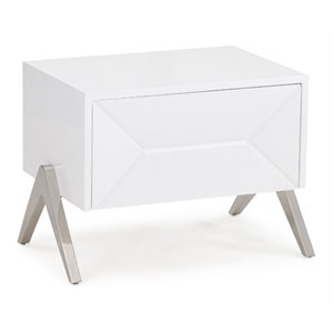 Pemberly Row Candid Modern White MDF Wood Nightstand with Stainless Steel Base