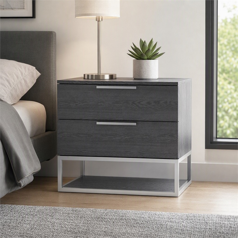 Pemberly Row Heloise Contemporary Veneer Wood Nightstand in Grey Elm