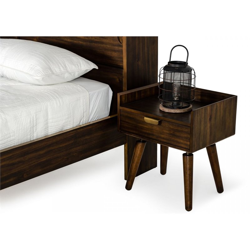 Pemberly Row Sutton Acacia Veneer Wood Nightstand in Walnut Finish