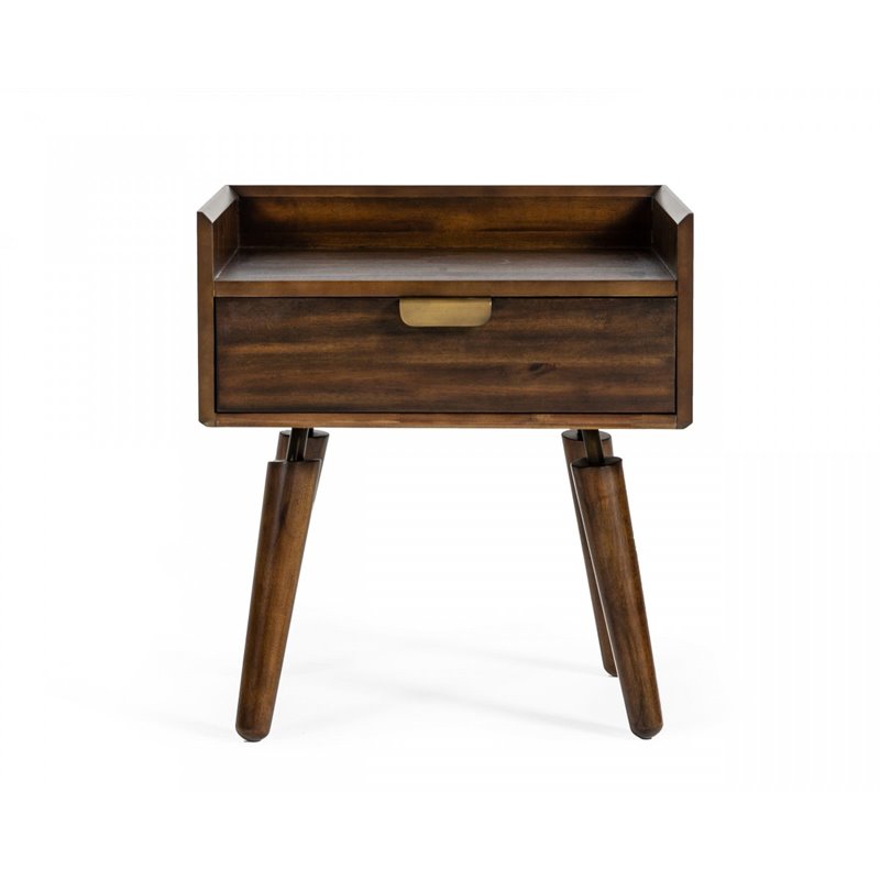 Pemberly Row Sutton Acacia Veneer Wood Nightstand in Walnut Finish