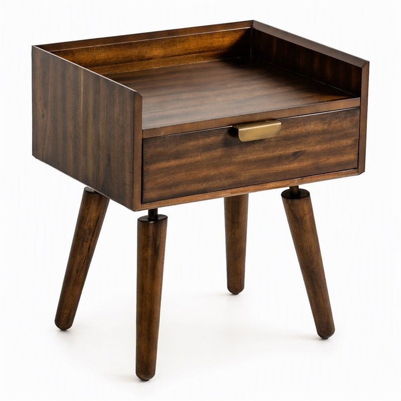 Pemberly Row Sutton Acacia Veneer Wood Nightstand in Walnut Finish
