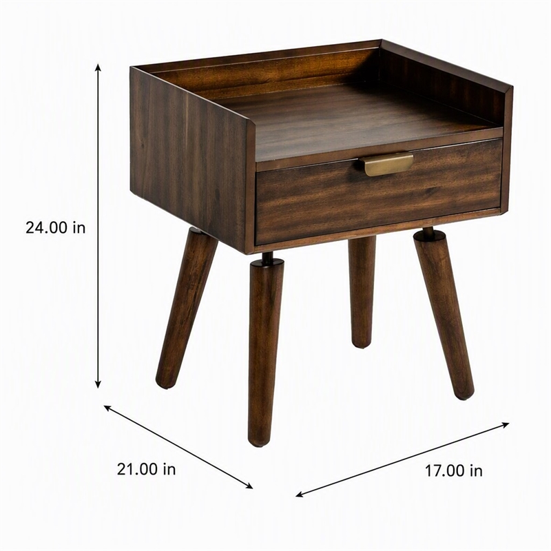Pemberly Row Sutton Acacia Veneer Wood Nightstand in Walnut Finish