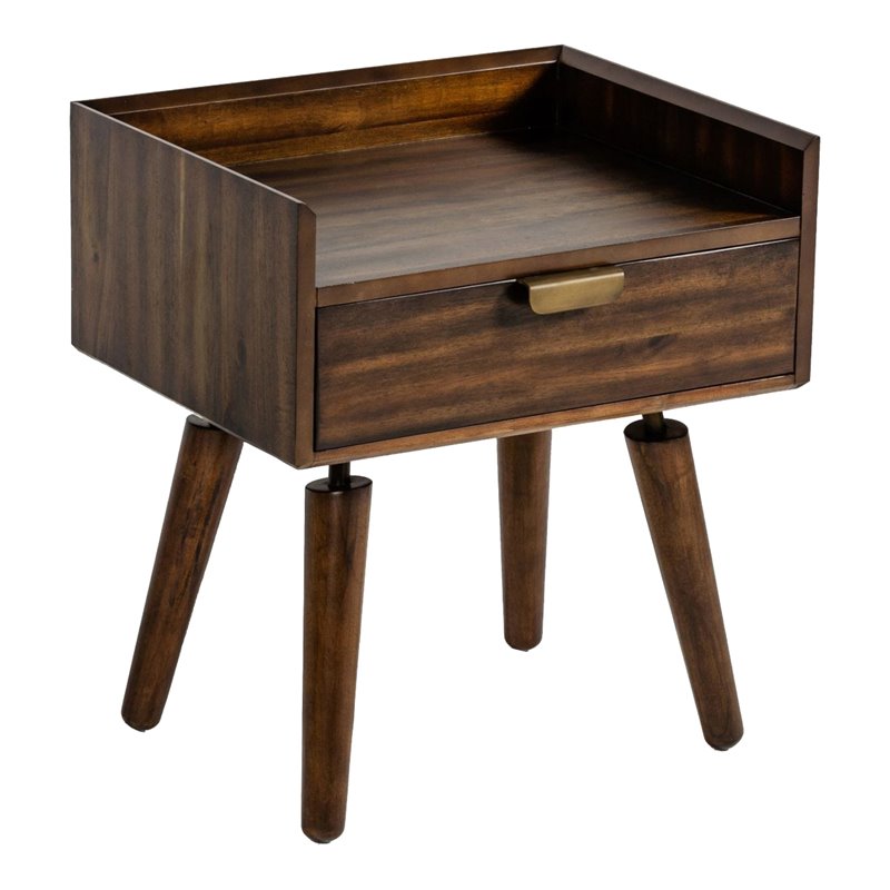 Pemberly Row Sutton Acacia Veneer Wood Nightstand in Walnut Finish