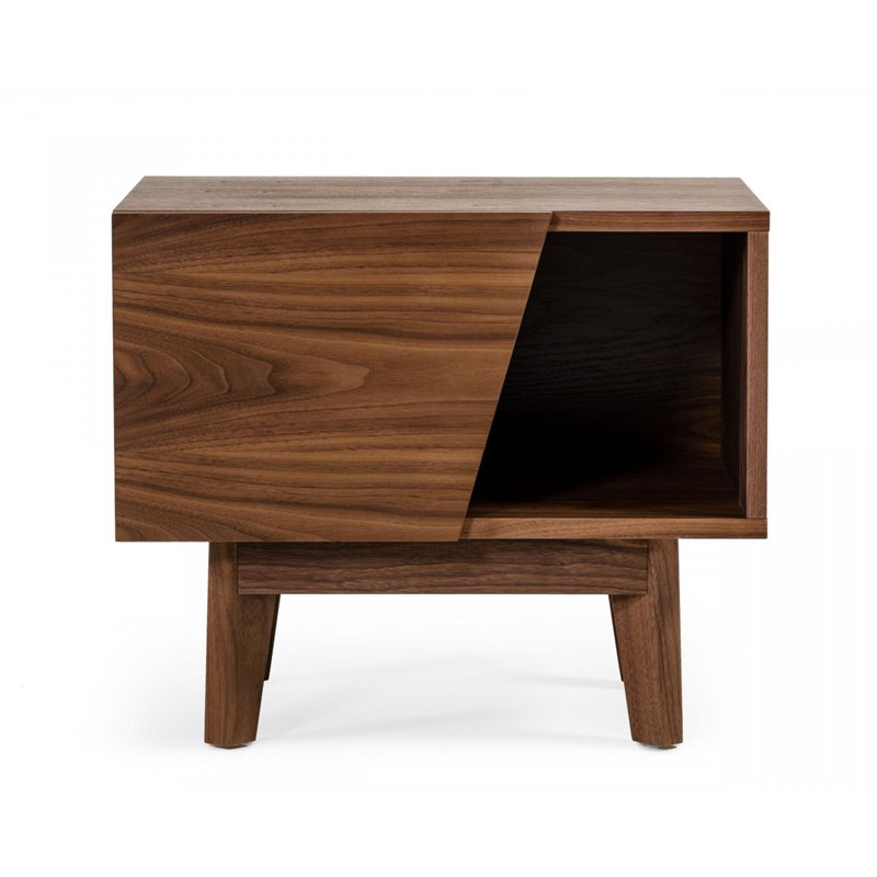 Pemberly Row Mid-Century Wood Nightstand with 1 Drawer in Walnut Finish