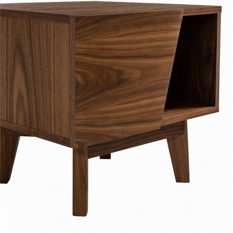 Pemberly Row Mid-Century Wood Nightstand with 1 Drawer in Walnut Finish