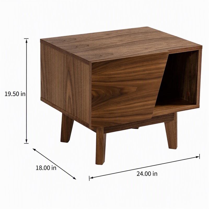 Pemberly Row Mid-Century Wood Nightstand with 1 Drawer in Walnut Finish