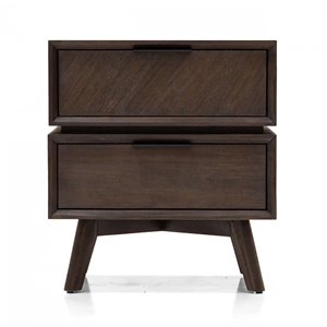 Pemberly Row Mid-Century Acacia Wood and Metal Nightstand with 2 Drawers