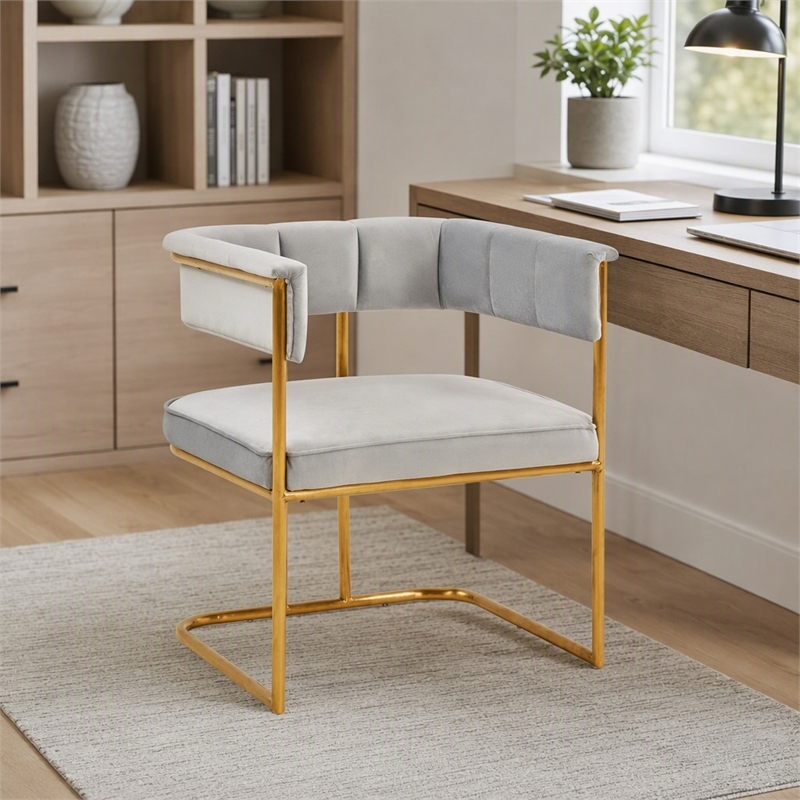 Pemberly Row Modern Fabric and Metal Dining Chair in Light Gray