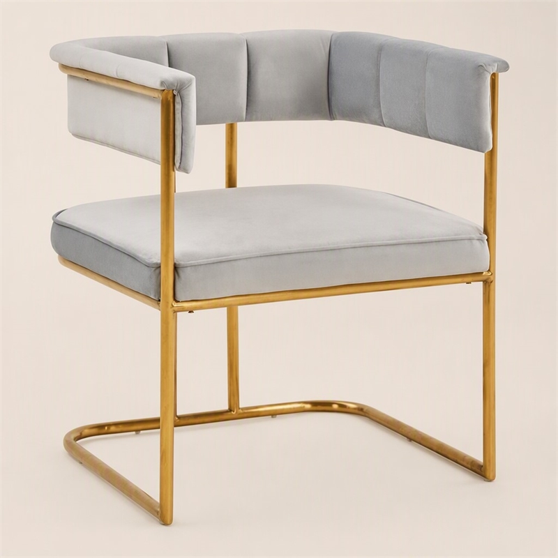 Pemberly Row Modern Fabric and Metal Dining Chair in Light Gray