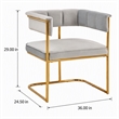 Pemberly Row Modern Fabric and Metal Dining Chair in Light Gray