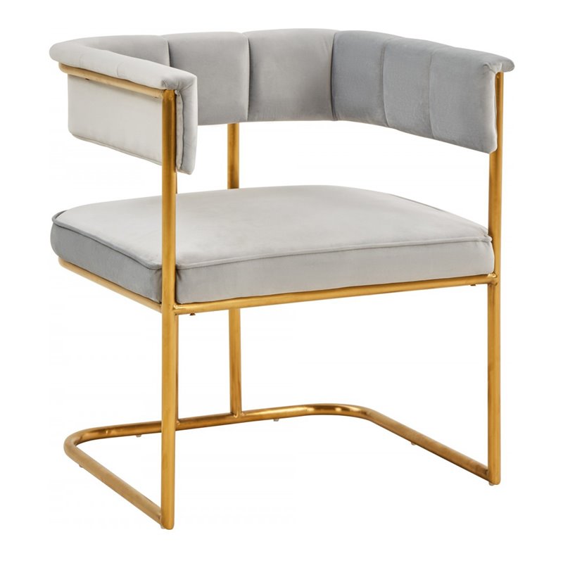 Pemberly Row Modern Fabric and Metal Dining Chair in Light Gray