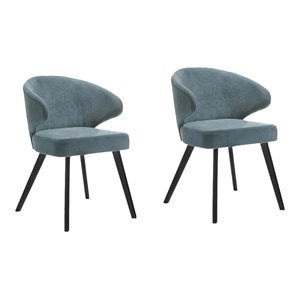 Pemberly Row Set of 2 Fabric Dining Chairs in Teal Blue and Black Finish