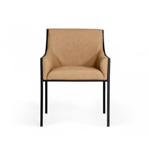 Pemberly Row Faux Leather and Metal Dining Chair in Tan and Black