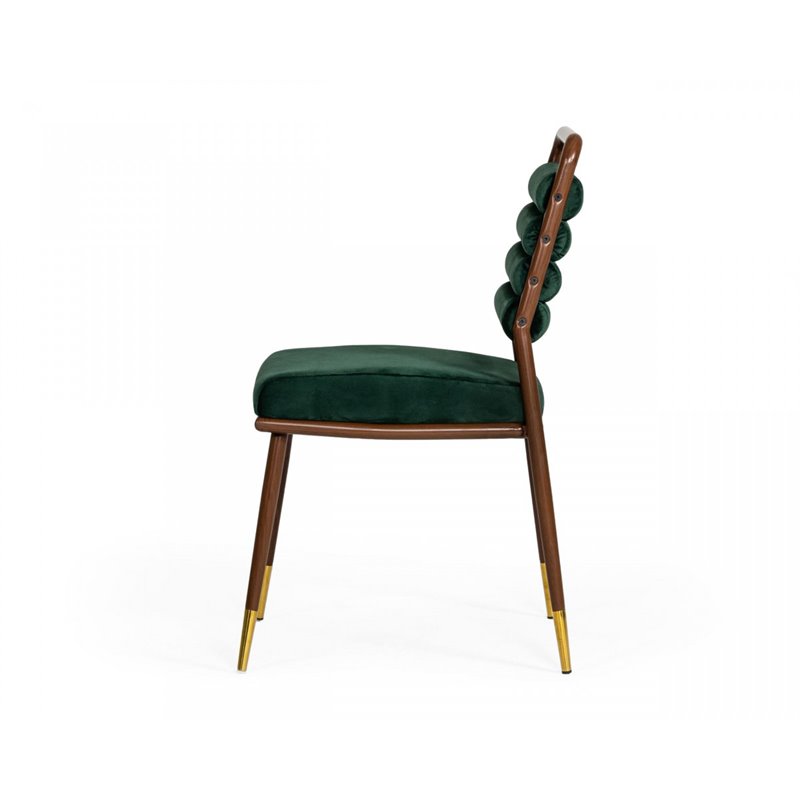 Pemberly Row Velvet Dining Chair with Channel Tufting in Green and Walnut