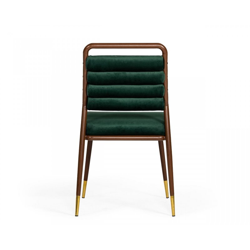 Pemberly Row Velvet Dining Chair with Channel Tufting in Green and Walnut