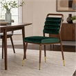 Pemberly Row Velvet Dining Chair with Channel Tufting in Green and Walnut