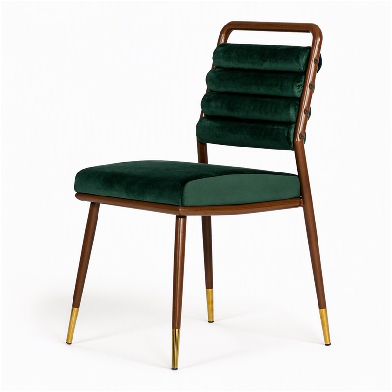 Pemberly Row Velvet Dining Chair with Channel Tufting in Green and Walnut
