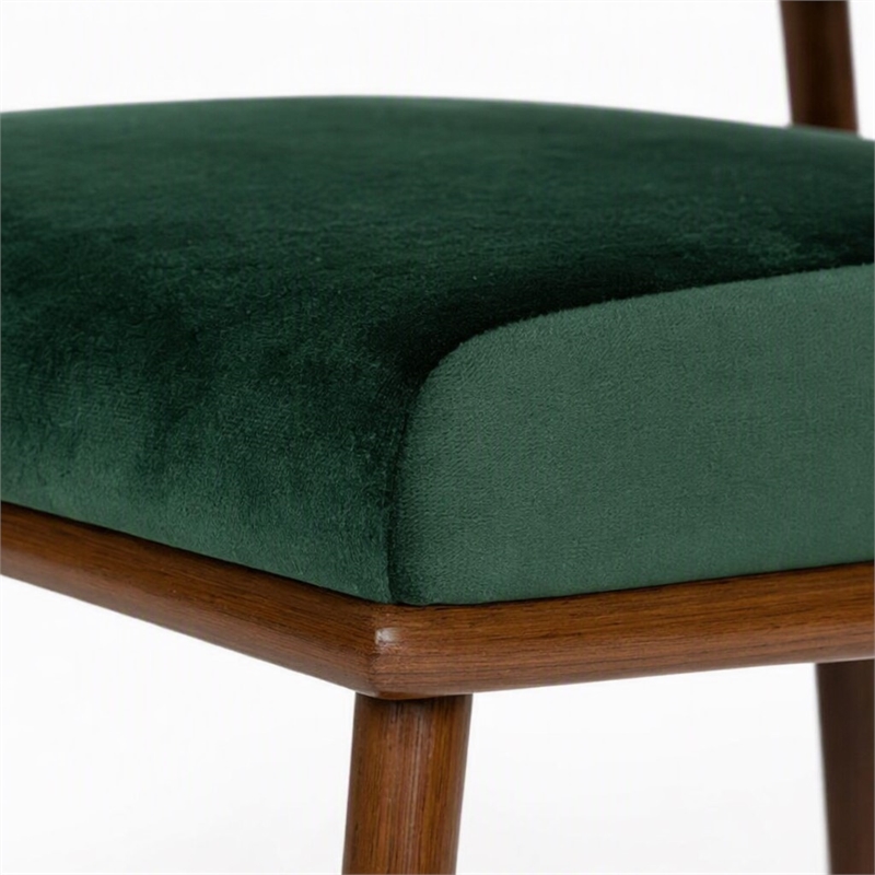 Pemberly Row Velvet Dining Chair with Channel Tufting in Green and Walnut