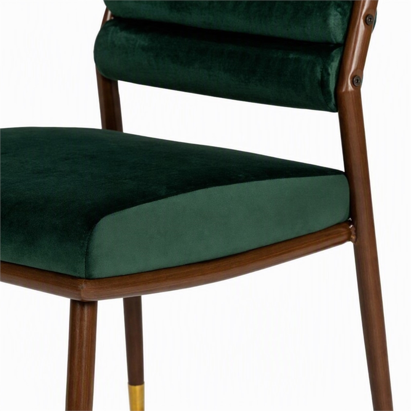 Pemberly Row Velvet Dining Chair with Channel Tufting in Green and Walnut