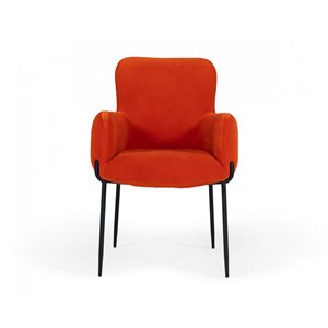 Pemberly Row Mid-Century Velvet Dining Chair in Orange with Metal Legs
