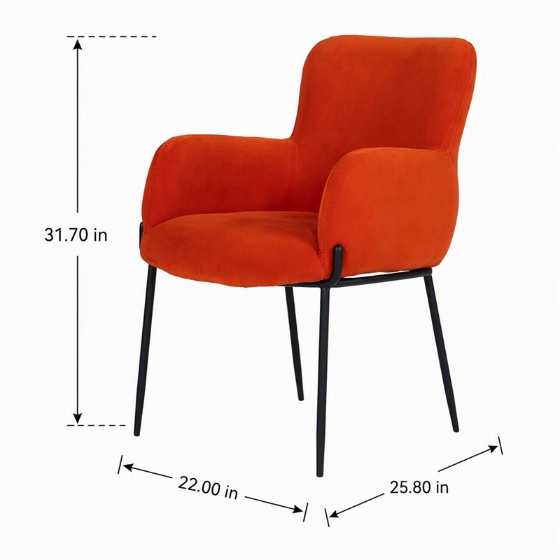 Pemberly Row Mid-Century Velvet Dining Chair in Orange with Metal Legs