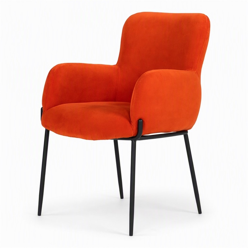 Pemberly Row Mid-Century Velvet Dining Chair in Orange with Metal Legs