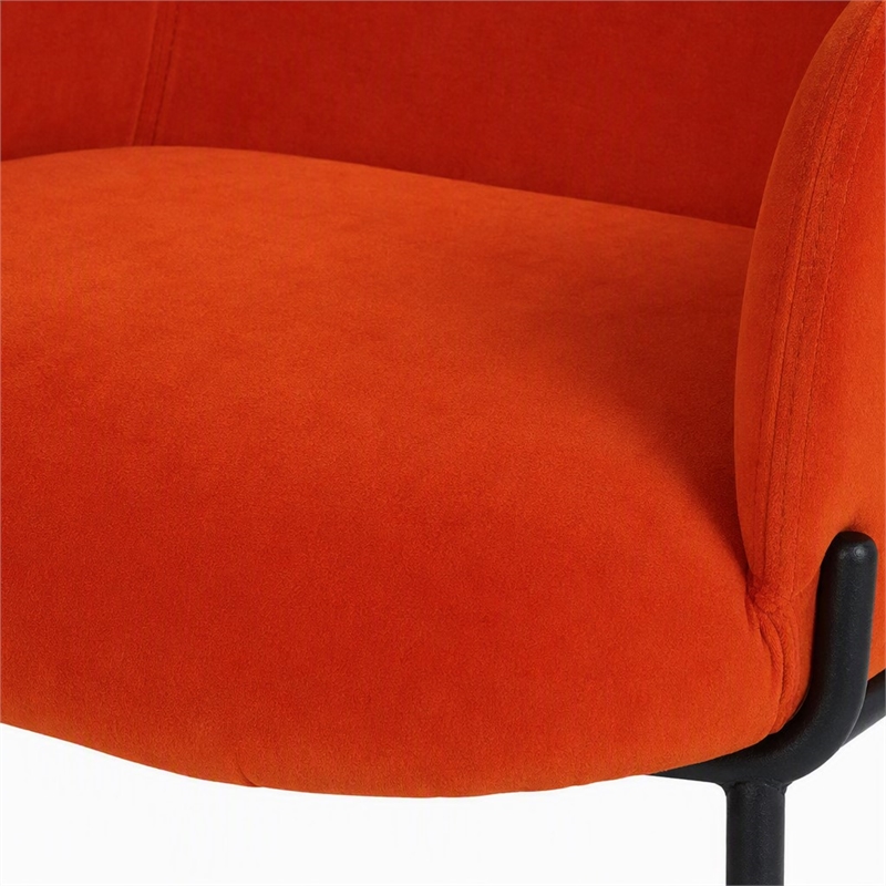 Pemberly Row Mid-Century Velvet Dining Chair in Orange with Metal Legs