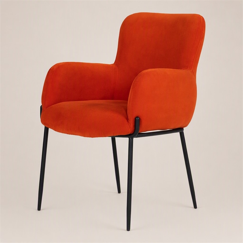 Pemberly Row Mid-Century Velvet Dining Chair in Orange with Metal Legs