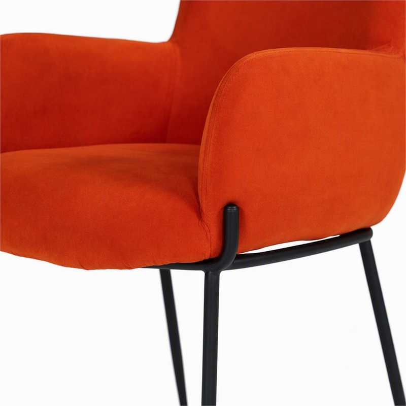 Pemberly Row Mid-Century Velvet Dining Chair in Orange with Metal Legs