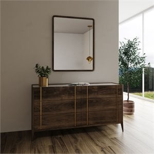 Pemberly Row Mid-Century Solid Wood Dresser in Dark Brown and White