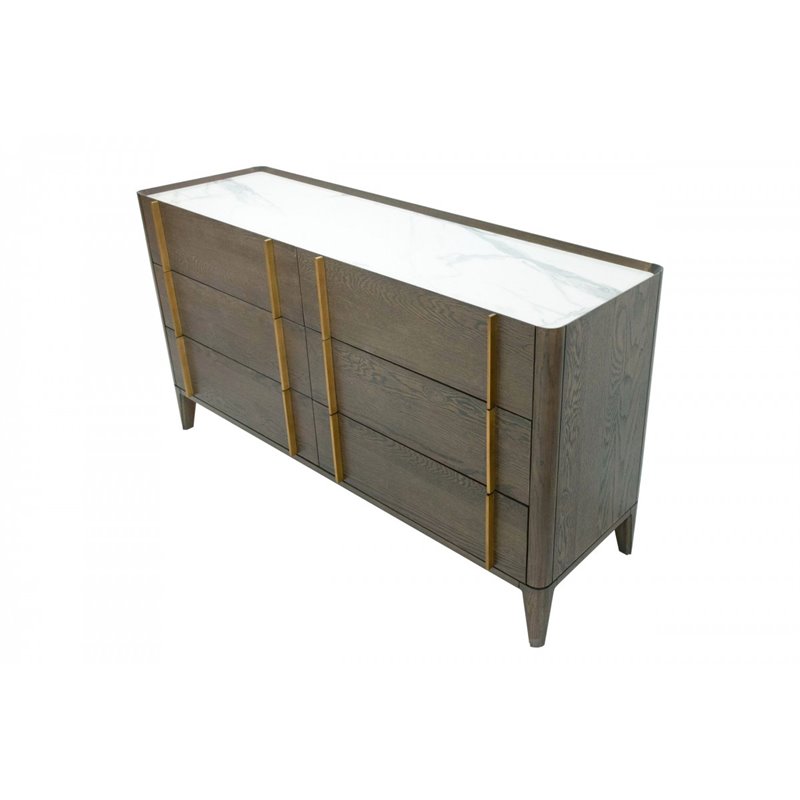 Pemberly Row Mid-Century Solid Wood Dresser in Dark Brown and White