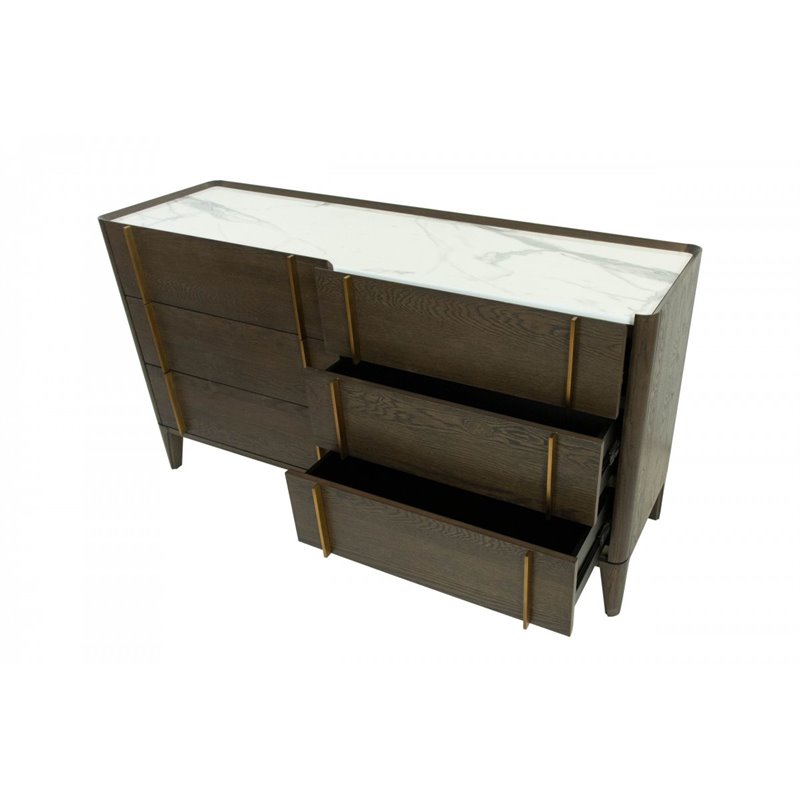 Pemberly Row Mid-Century Solid Wood Dresser in Dark Brown and White