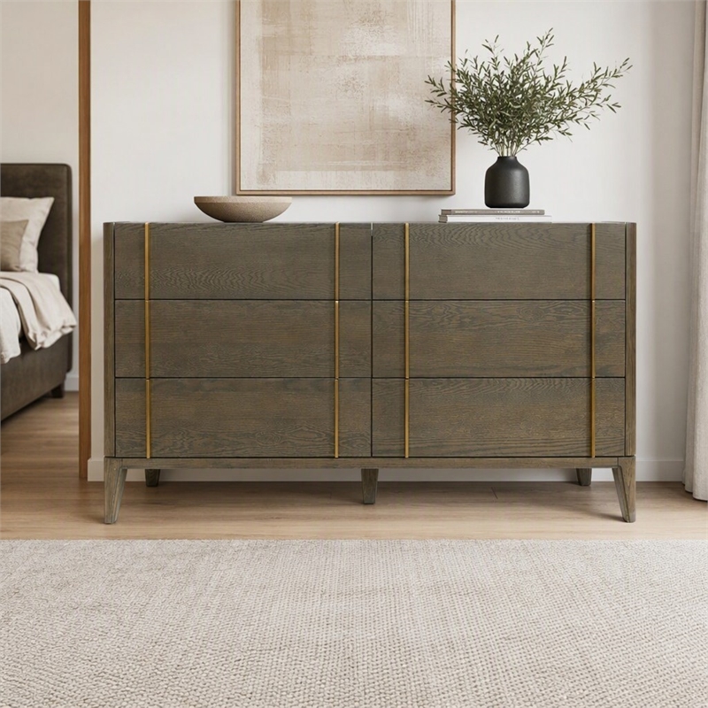 Pemberly Row Mid-Century Solid Wood Dresser in Dark Brown and White