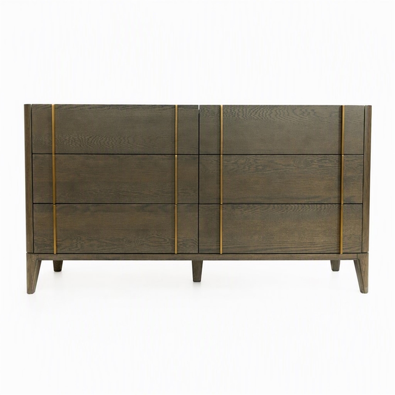Pemberly Row Mid-Century Solid Wood Dresser in Dark Brown and White