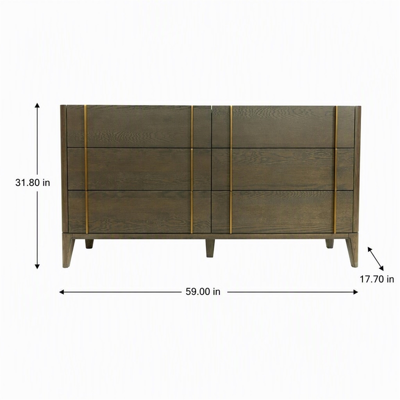 Pemberly Row Mid-Century Solid Wood Dresser in Dark Brown and White